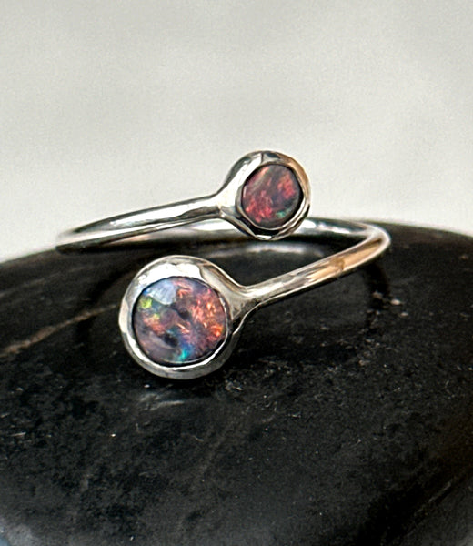 Lightning Ridge Double Opal Sterling Silver Adjustable Ring