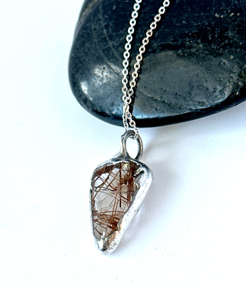 Rutilated Quartz Silver Pendant Necklace