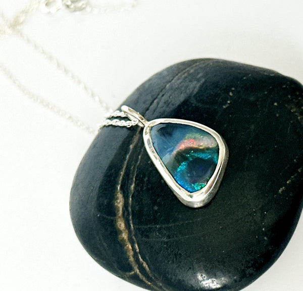 Australian Mintabie Opal Sterling Silver Pendant Necklace