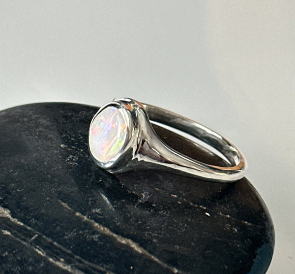 Solid Coober Pedy Opal Sterling Silver Signet Ring
