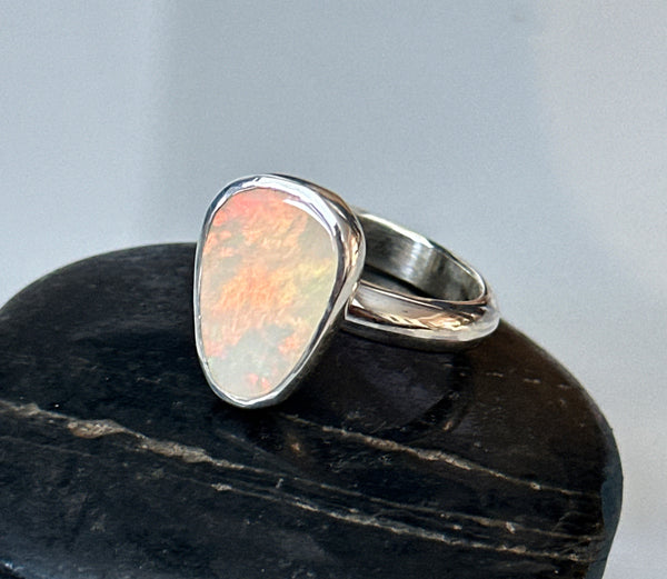 Solid Coober Pedy Opal Sterling Silver Ring