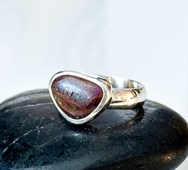 Boulder Opal Sterling Silver Ring
