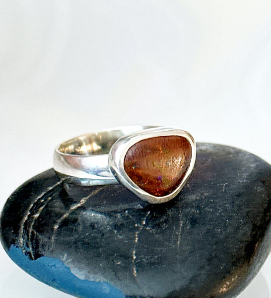 Boulder Opal Sterling Silver Ring