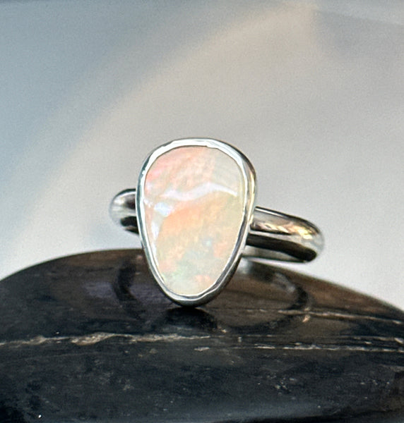Solid Coober Pedy Opal Sterling Silver Ring