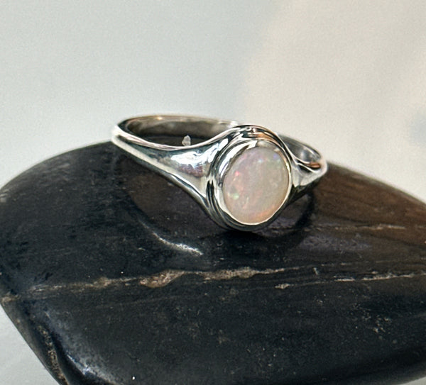 Solid Coober Pedy Opal Sterling Silver Signet Ring