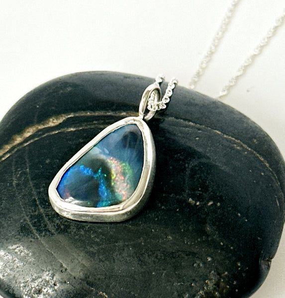 Australian Mintabie Opal Sterling Silver Pendant Necklace