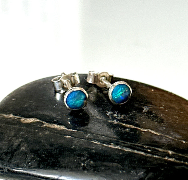 Lightning Ridge Opal Silver Stud Earrings