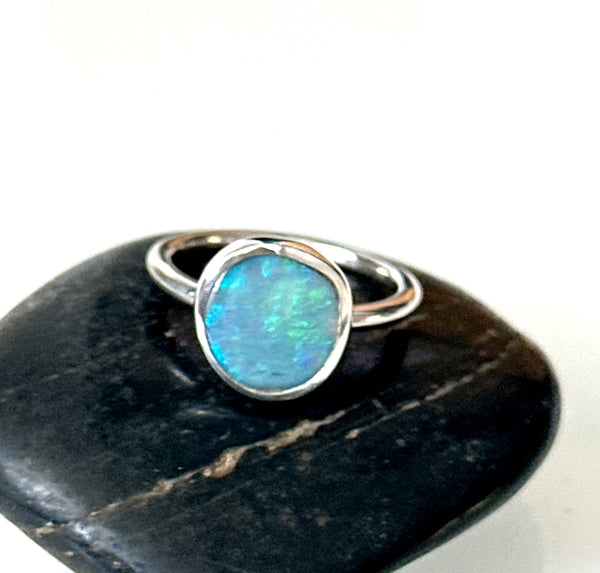 Solid Lightning Ridge Opal Sterling Silver Ring
