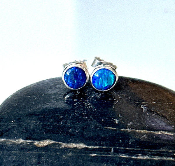 Lightning Ridge Opal Stud Sterling Silver Earrings