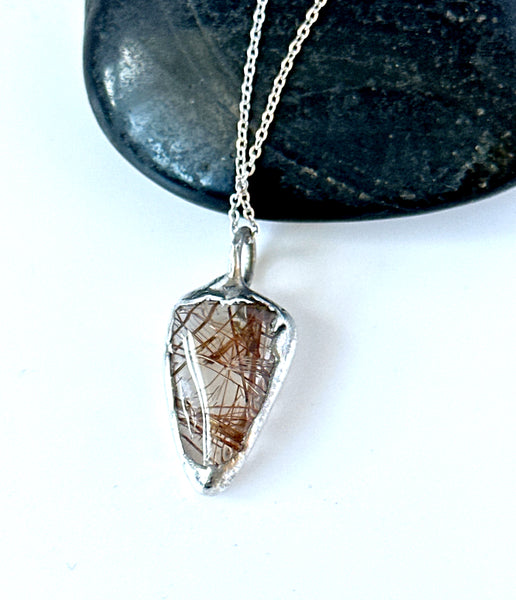 Rutilated Quartz Silver Pendant Necklace