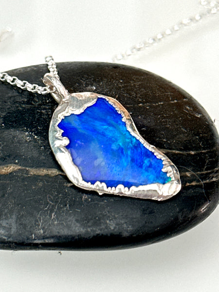 Mintabie Opal Silver Textured formed Pendant Necklace