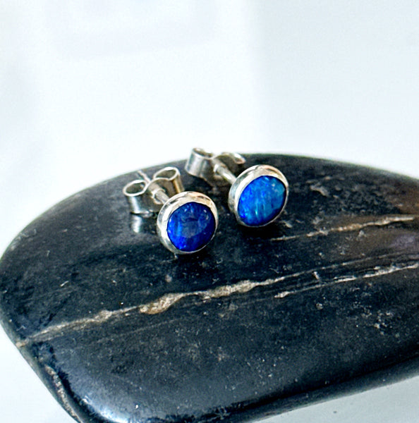 Lightning Ridge Opal Stud Sterling Silver Earrings