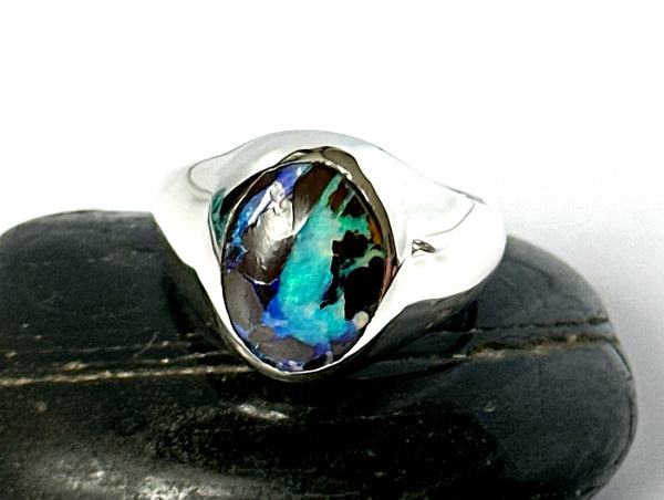Boulder Opal Unisex Sterling Silver Signet Ring