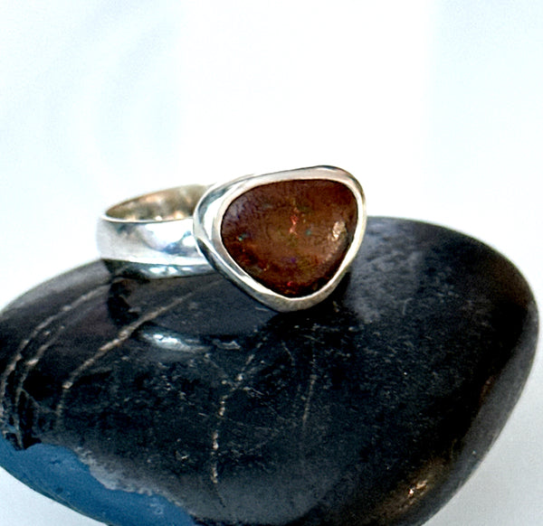 Boulder Opal Sterling Silver Ring