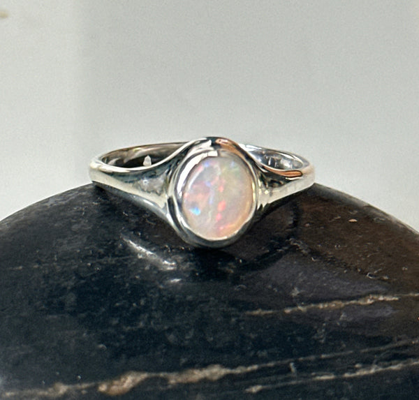 Solid Coober Pedy Opal Sterling Silver Signet Ring