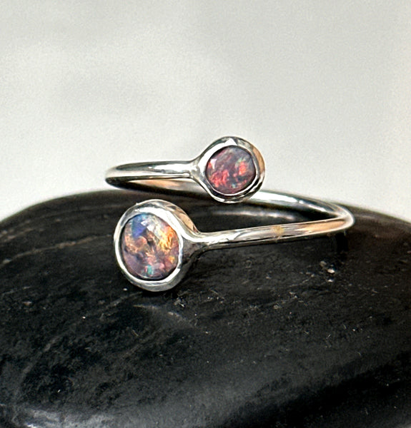 Lightning Ridge Double Opal Sterling Silver Adjustable Ring