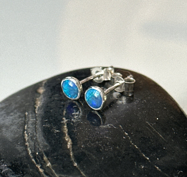 Lightning Ridge Opal Silver Stud Earrings