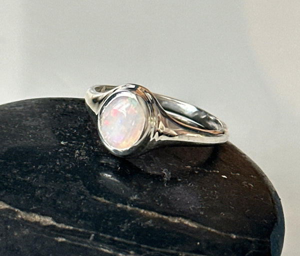 Solid Coober Pedy Opal Sterling Silver Signet Ring