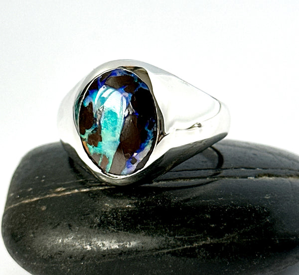 Boulder Opal Unisex Sterling Silver Signet Ring