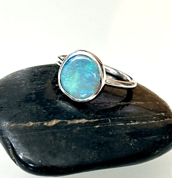 Solid Lightning Ridge Opal Sterling Silver Ring