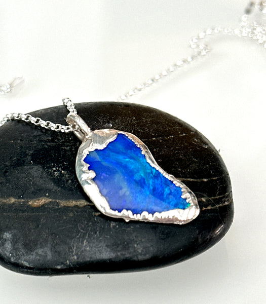 Mintabie Opal Silver Textured formed Pendant Necklace