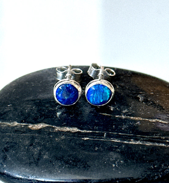 Lightning Ridge Opal Stud Sterling Silver Earrings