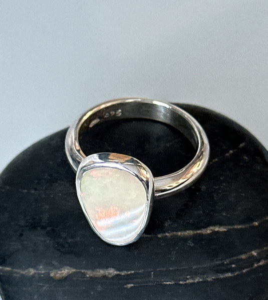 Solid Coober Pedy Opal Sterling Silver Ring