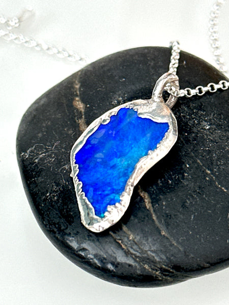 Mintabie Opal Silver Textured formed Pendant Necklace