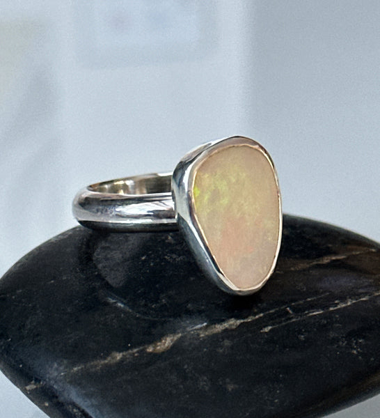 Solid Coober Pedy Opal Sterling Silver Ring