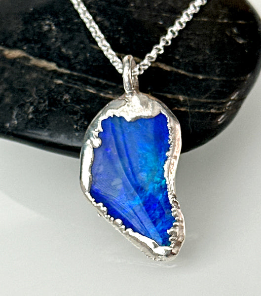 Mintabie Opal Silver Textured formed Pendant Necklace