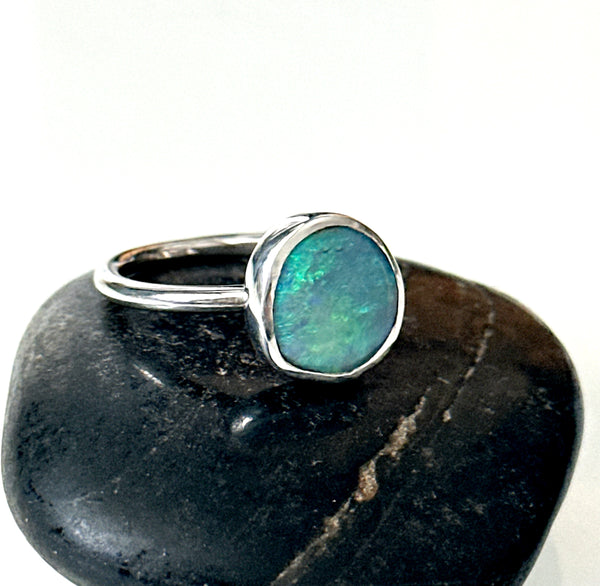 Solid Lightning Ridge Opal Sterling Silver Ring
