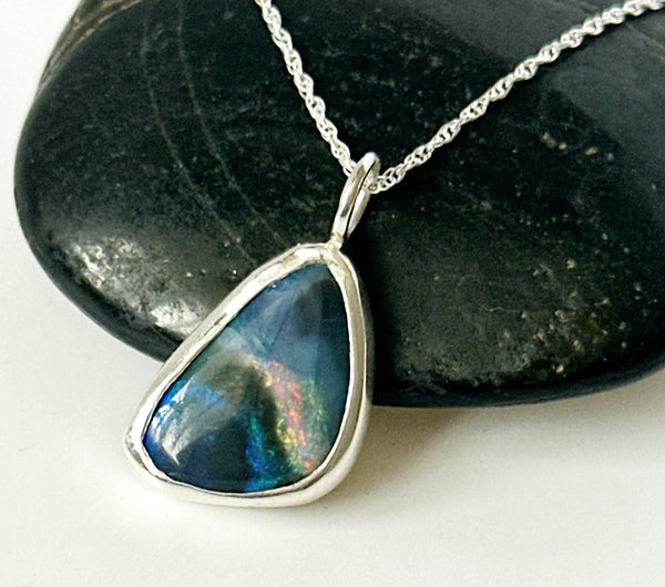 Australian Mintabie Opal Sterling Silver Pendant Necklace