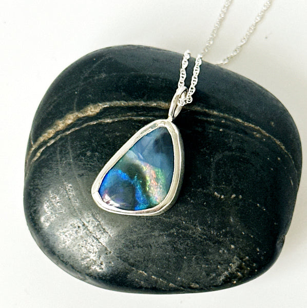 Australian Mintabie Opal Sterling Silver Pendant Necklace