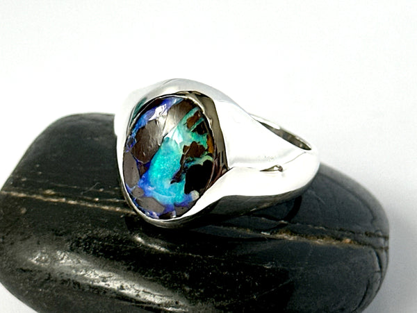 Boulder Opal Unisex Sterling Silver Signet Ring