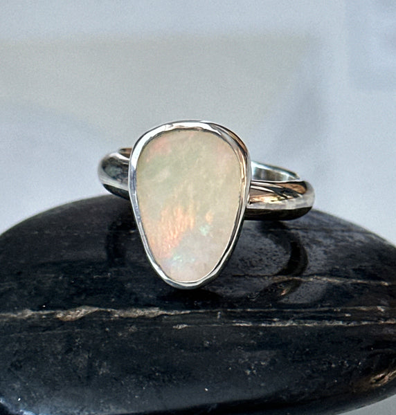 Solid Coober Pedy Opal Sterling Silver Ring