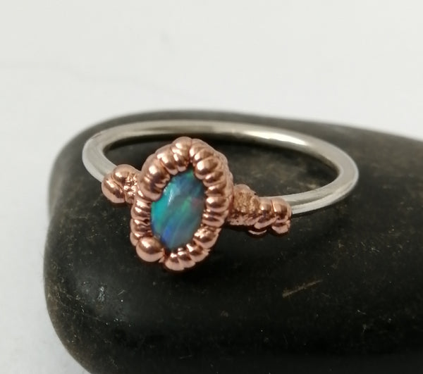 Solid Opal Copper & Silver Ring - Glitter and Gem Jewellery