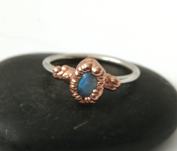 Solid Opal Copper & Silver Ring - Glitter and Gem Jewellery
