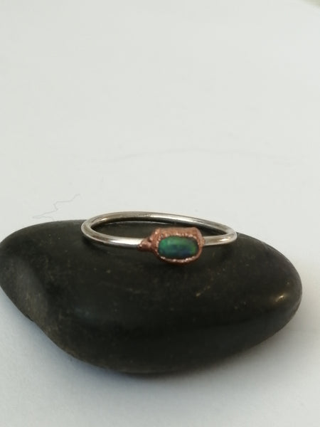 Solid Opal Copper and Silver Ring - Glitter and Gem Jewellery