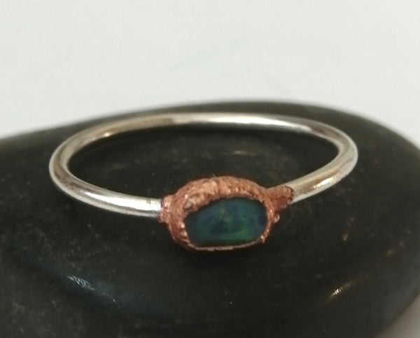 Solid Opal Copper and Silver Ring - Glitter and Gem Jewellery
