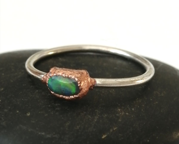 Solid Opal Copper and Silver Ring - Glitter and Gem Jewellery