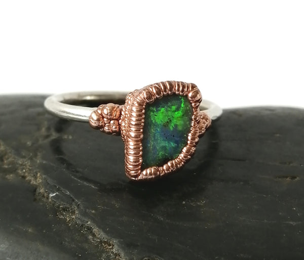 Solid Opal Copper and Silver Ring - Glitter and Gem Jewellery