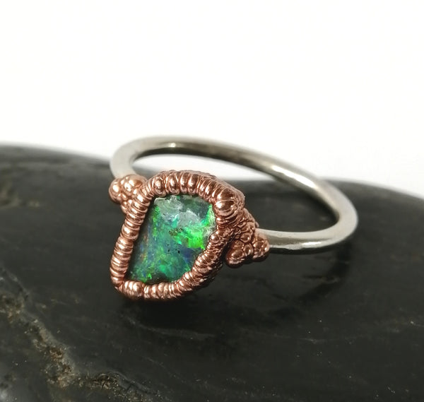 Solid Opal Copper and Silver Ring - Glitter and Gem Jewellery