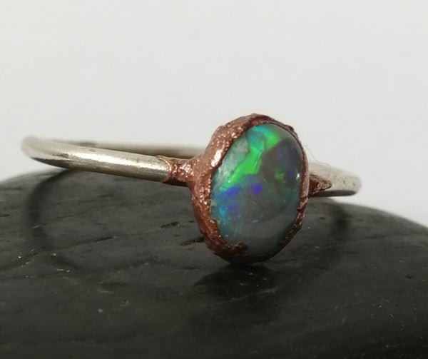 Solid Opal Copper and Silver Ring - Glitter and Gem Jewellery