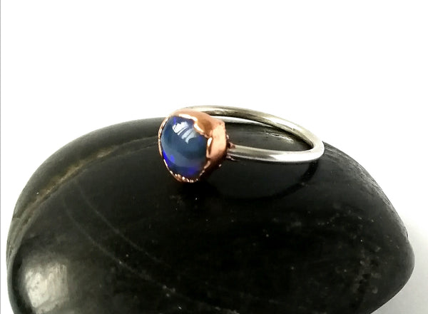 Black Opal Copper & Silver Ring - Glitter and Gem Jewellery