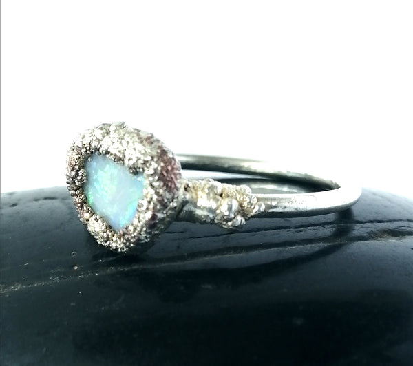 Textured Silver Formed Opal Ring - Glitter and Gem Jewellery