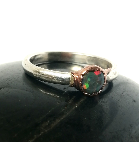 Solid Opal Copper & Silver Ring - Glitter and Gem Jewellery