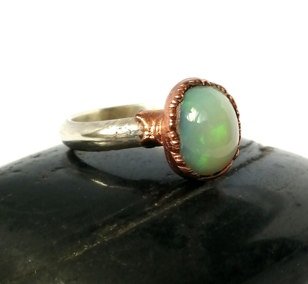Welo Opal Copper & Silver Ring - Glitter and Gem Jewellery