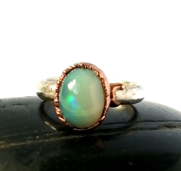 Welo Opal Copper & Silver Ring - Glitter and Gem Jewellery