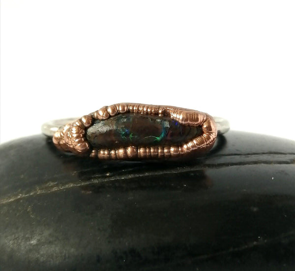 Boulder Opal Copper & Silver Ring - Glitter and Gem Jewellery