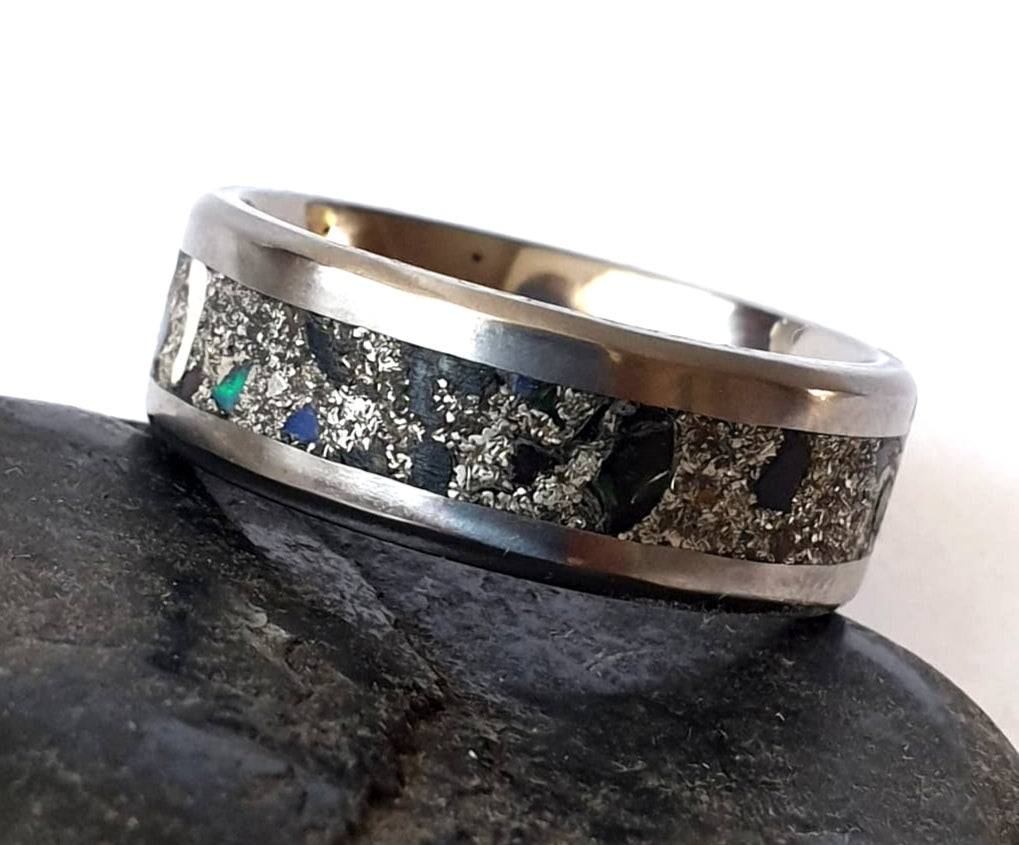 Mens wedding band with on sale opal